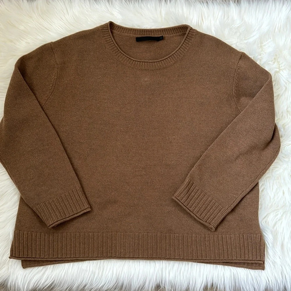 Jenni Kayne Everyday Sweater Knit Cashmere Blend Dark Camel Neutral XXL Flaw - Picture 13 of 15